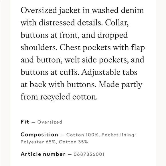 BNWT H&M oversized jeans jacket distressed XS - Picture 6 of 6